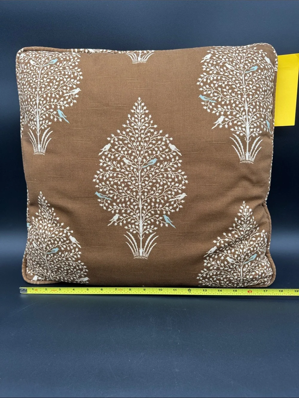Brown Block Print Decorative Throw Pillows Set of 3 Bird Tree Motif